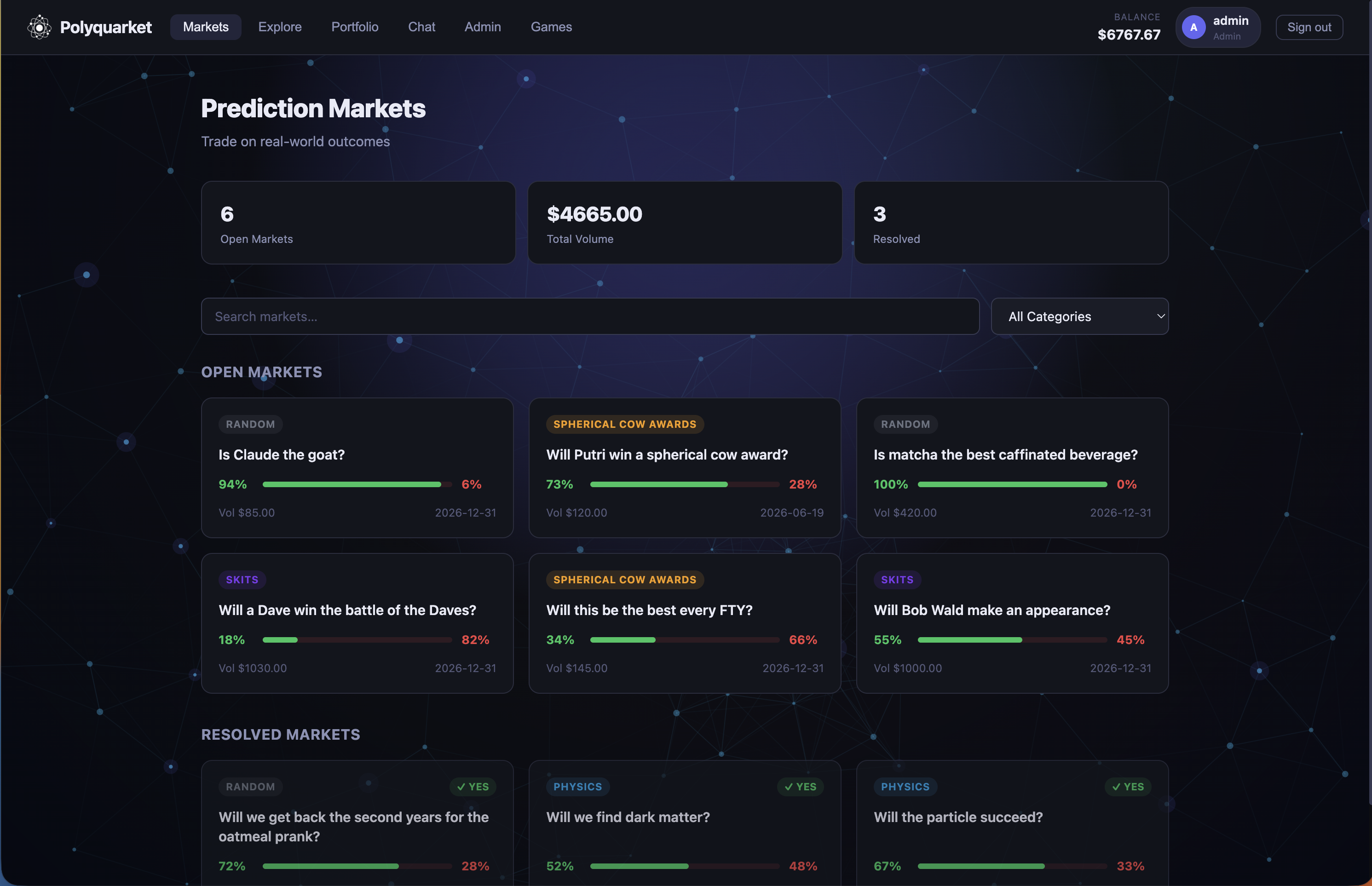 Polyquarket home screen